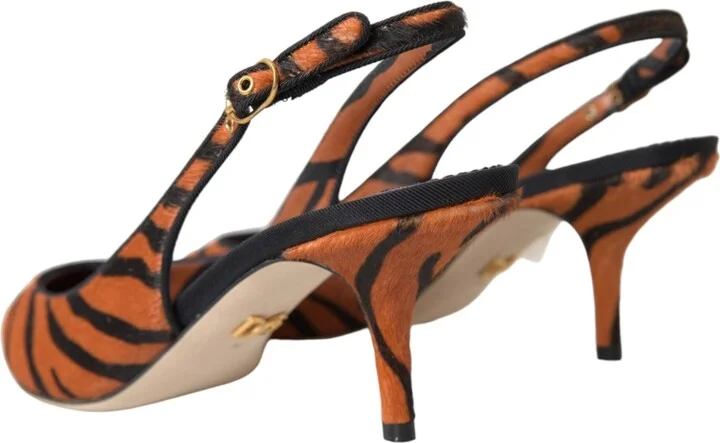 Black Orange Zebra Leather Slingbacks Women's Shoes - Image 4