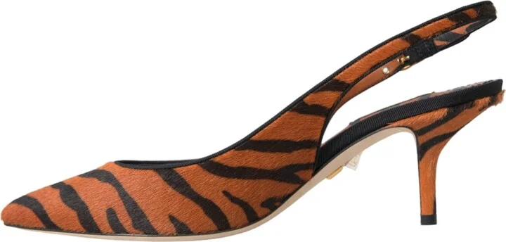Black Orange Zebra Leather Slingbacks Women's Shoes - Image 5