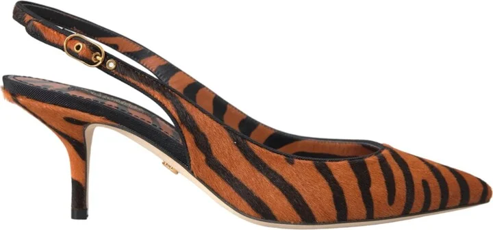 Black Orange Zebra Leather Slingbacks Women's Shoes