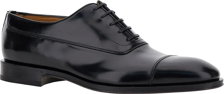 Black Oxford Lace-up With Toe Cap Detail In Brushed Leather Man - Image 2