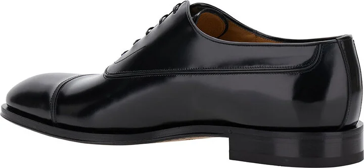 Black Oxford Lace-up With Toe Cap Detail In Brushed Leather Man - Image 3