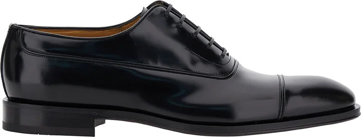 Black Oxford Lace-up With Toe Cap Detail In Brushed Leather Man