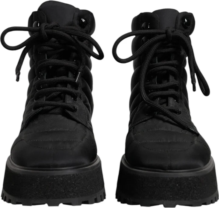 Black Padded Mid Calf Lace Up Boots Men's Shoes - Image 2