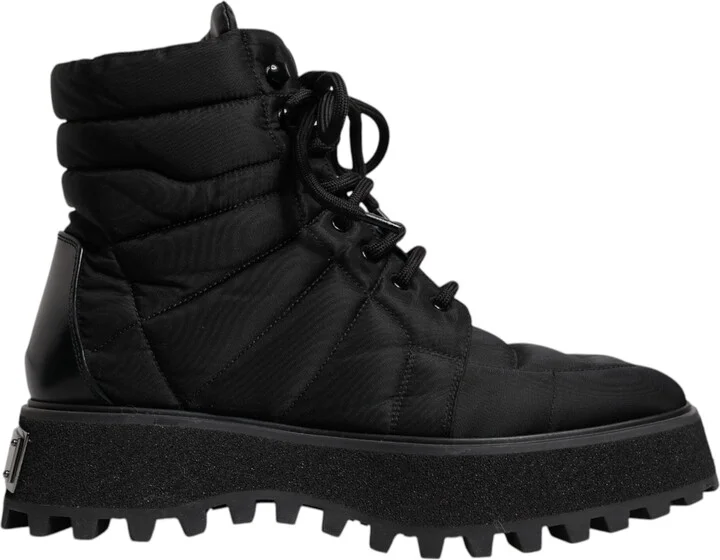 Black Padded Mid Calf Lace Up Boots Men's Shoes