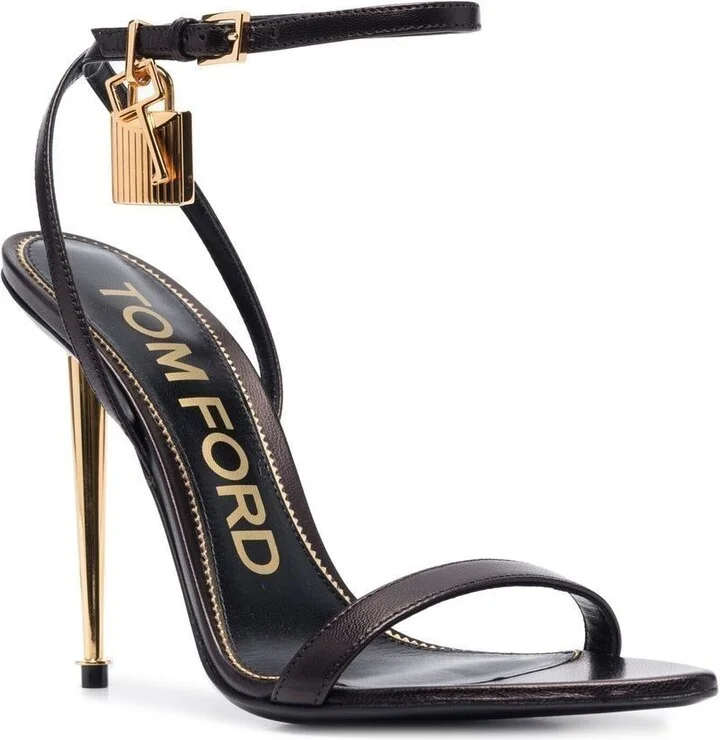 Black Padlock Pointy Naked 105 Leather Sandals - Image 2