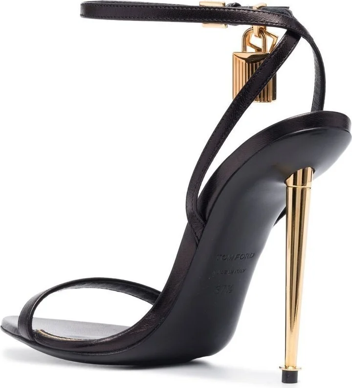 Black Padlock Pointy Naked 105 Leather Sandals - Image 3