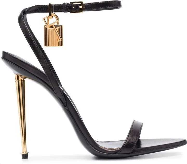 Black Padlock Pointy Naked 105 Leather Sandals