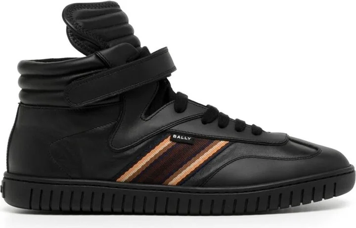 Black Parrel-Midribbon Calf Plain High-Top Sneakers