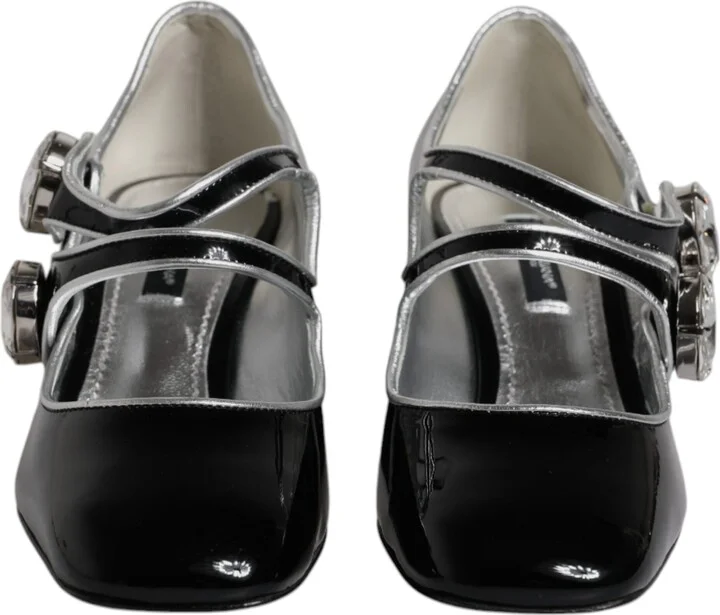 Black Patent Leather Crystal Mary Jane Pumps Women's Shoes - Image 2
