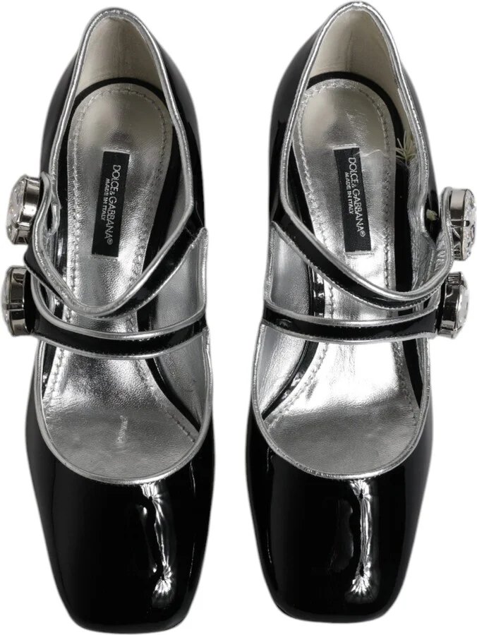 Black Patent Leather Crystal Mary Jane Pumps Women's Shoes - Image 3