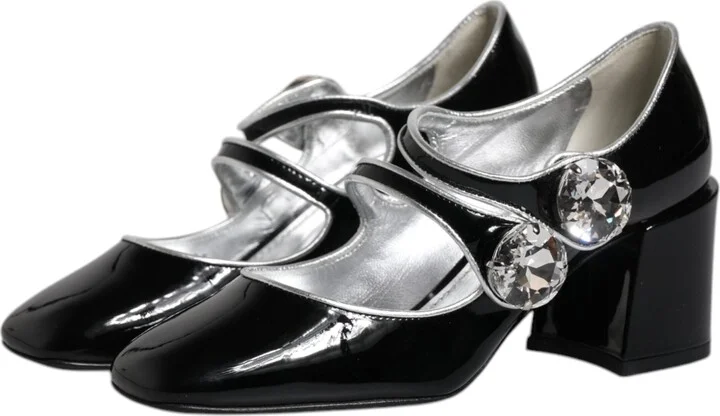 Black Patent Leather Crystal Mary Jane Pumps Women's Shoes - Image 4