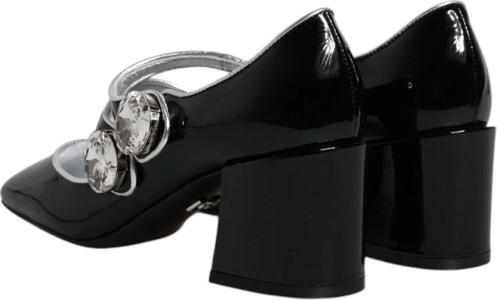 Black Patent Leather Crystal Mary Jane Pumps Women's Shoes - Image 5