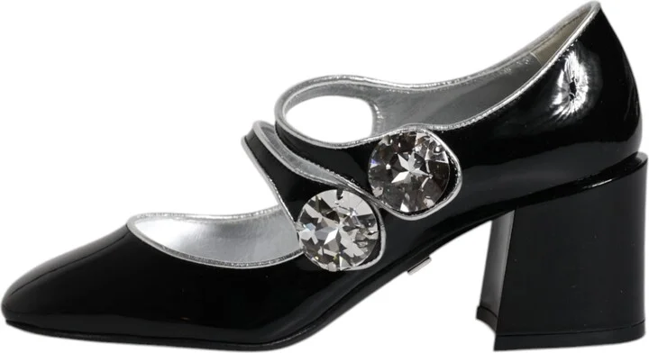 Black Patent Leather Crystal Mary Jane Pumps Women's Shoes - Image 6
