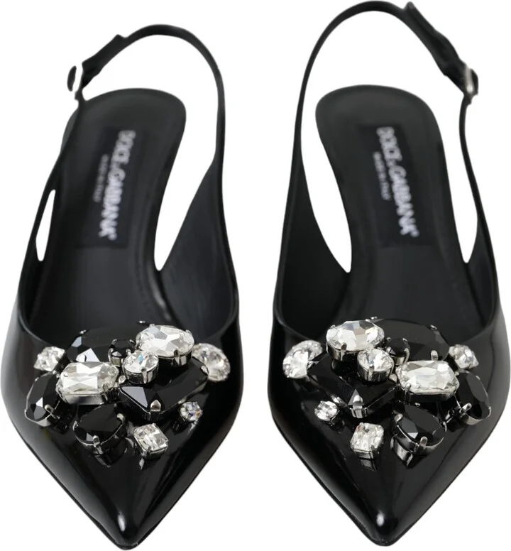Black Patent Leather Crystal Slingback Women's Shoes (Pre-Owned) - Image 2