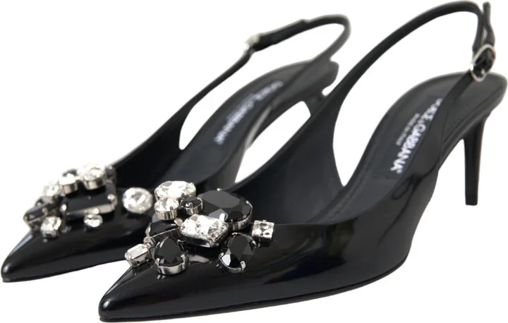 Black Patent Leather Crystal Slingback Women's Shoes (Pre-Owned) - Image 3