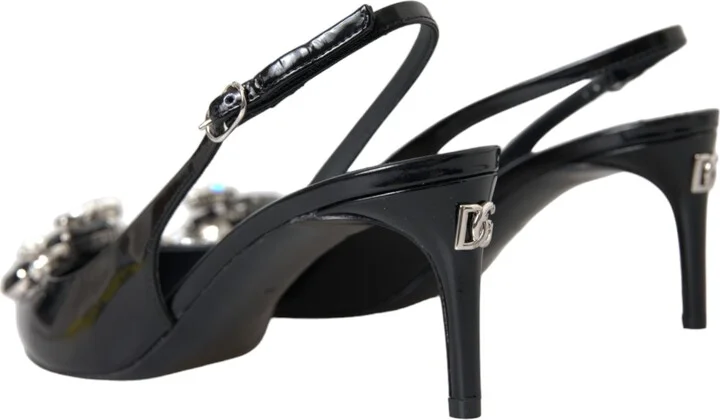 Black Patent Leather Crystal Slingback Women's Shoes (Pre-Owned) - Image 4