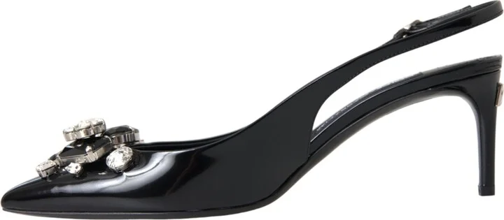 Black Patent Leather Crystal Slingback Women's Shoes (Pre-Owned) - Image 5