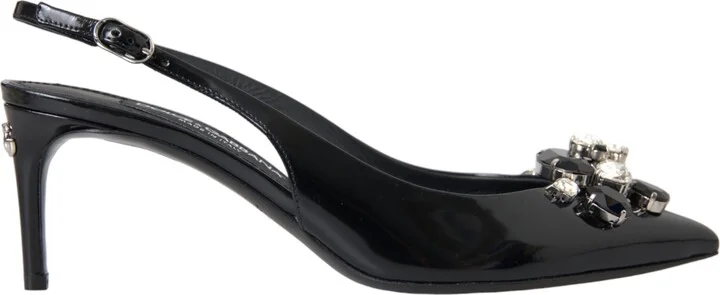Black Patent Leather Crystal Slingback Women's Shoes (Pre-Owned)