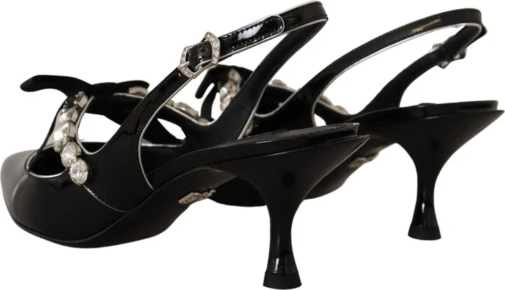 Black Patent Leather Crystal Slingbacks Women's Shoes - Image 2