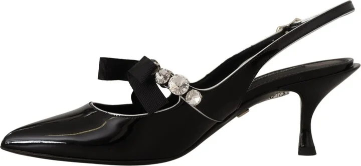 Black Patent Leather Crystal Slingbacks Women's Shoes - Image 3