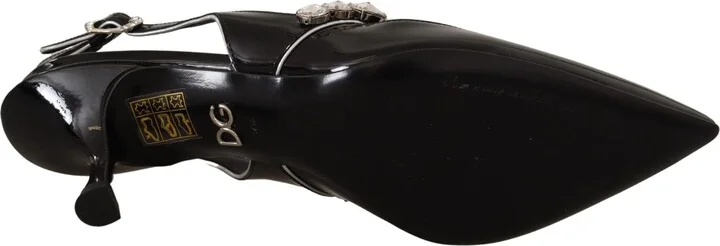 Black Patent Leather Crystal Slingbacks Women's Shoes - Image 4