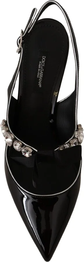 Black Patent Leather Crystal Slingbacks Women's Shoes - Image 5