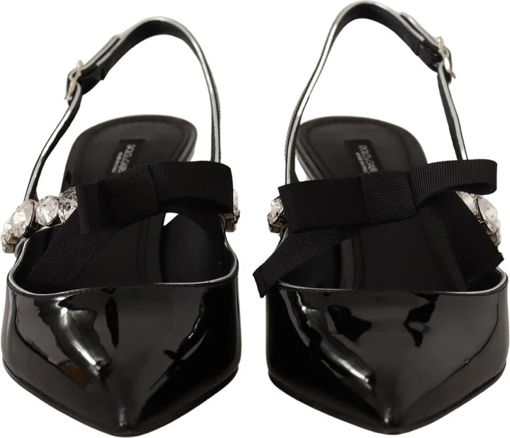 Black Patent Leather Crystal Slingbacks Women's Shoes - Image 6