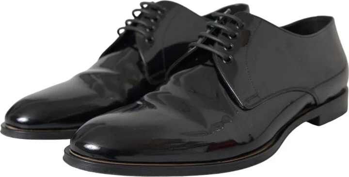 Black Patent Leather Derby Formal Dress Men's Shoes (Pre-Owned) - Image 3