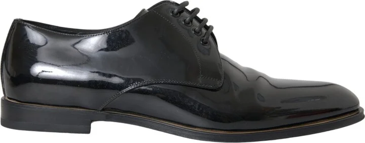 Black Patent Leather Derby Formal Dress Men's Shoes (Pre-Owned)