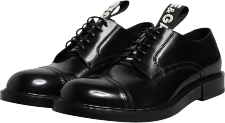 Black Patent Leather Derby Lace Up Formal Dress Men's Shoes - Image 4
