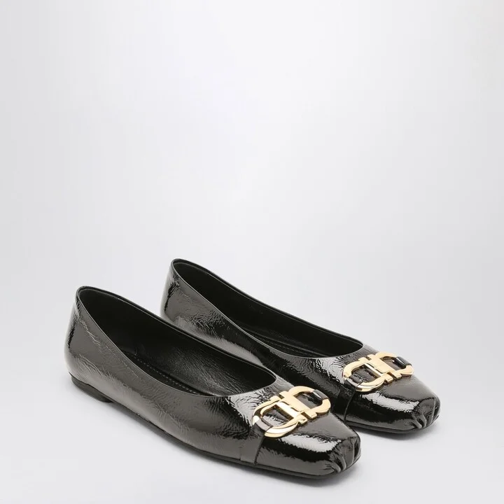 Black Patent Leather Gancini Ballerina