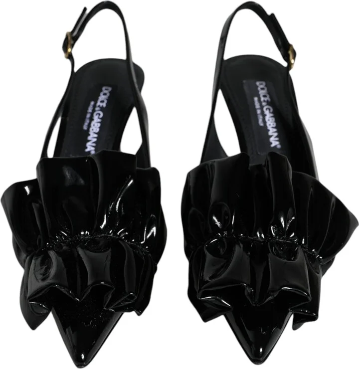Black Patent Leather Heels Slingback Women's Shoes - Image 2