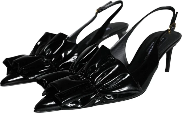 Black Patent Leather Heels Slingback Women's Shoes - Image 3
