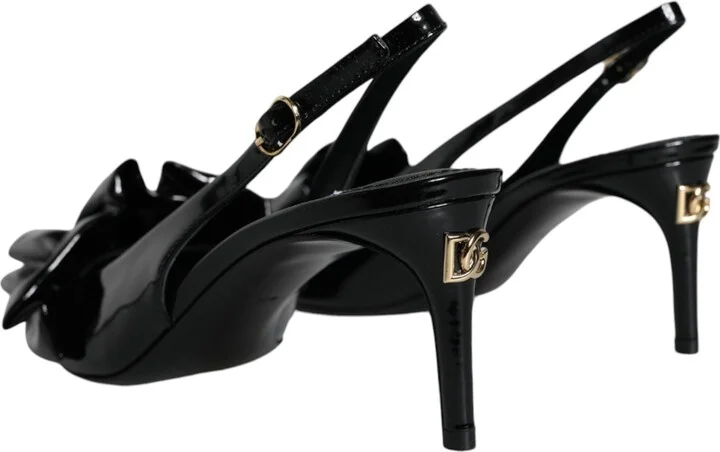 Black Patent Leather Heels Slingback Women's Shoes - Image 4