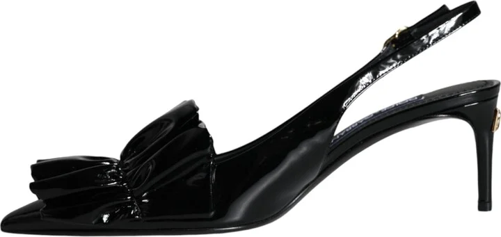 Black Patent Leather Heels Slingback Women's Shoes - Image 5