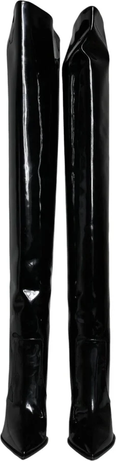Black Patent Leather Knee High Boots Women's Shoes (Pre-Owned) - Image 2