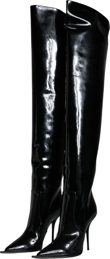 Black Patent Leather Knee High Boots Women's Shoes (Pre-Owned) - Image 3