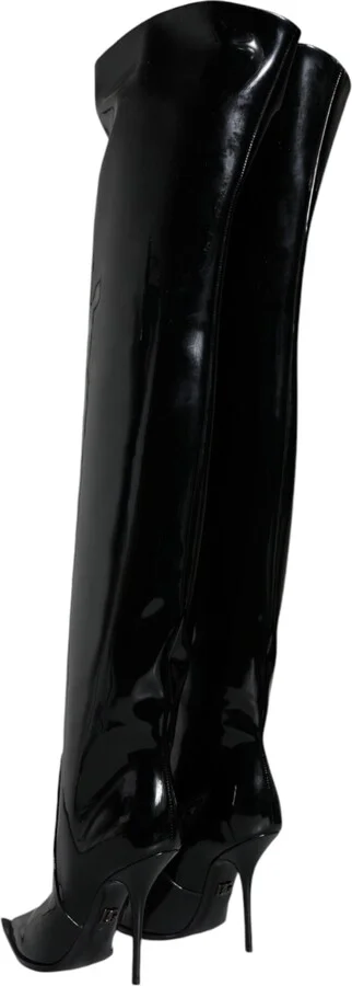 Black Patent Leather Knee High Boots Women's Shoes (Pre-Owned) - Image 4