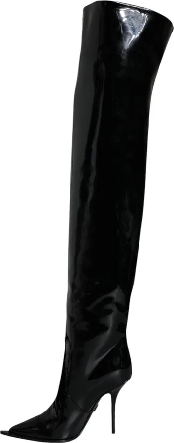 Black Patent Leather Knee High Boots Women's Shoes (Pre-Owned) - Image 5
