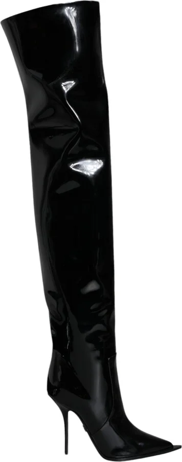 Black Patent Leather Knee High Boots Women's Shoes (Pre-Owned)