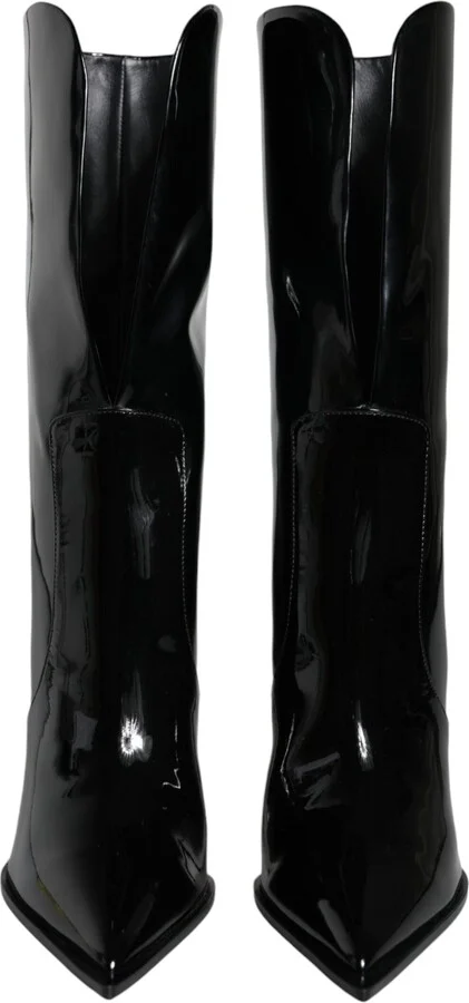 Black Patent Leather Mid Calf Boots Women's Shoes - Image 2