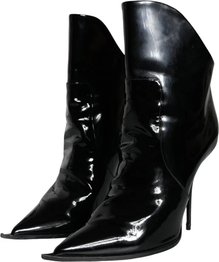 Black Patent Leather Pointed Ankle Boot Women's Shoes (Pre-Owned) - Image 3