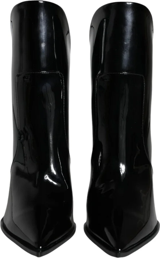 Black Patent Leather Pointed Ankle Boots Women's Shoes - Image 2