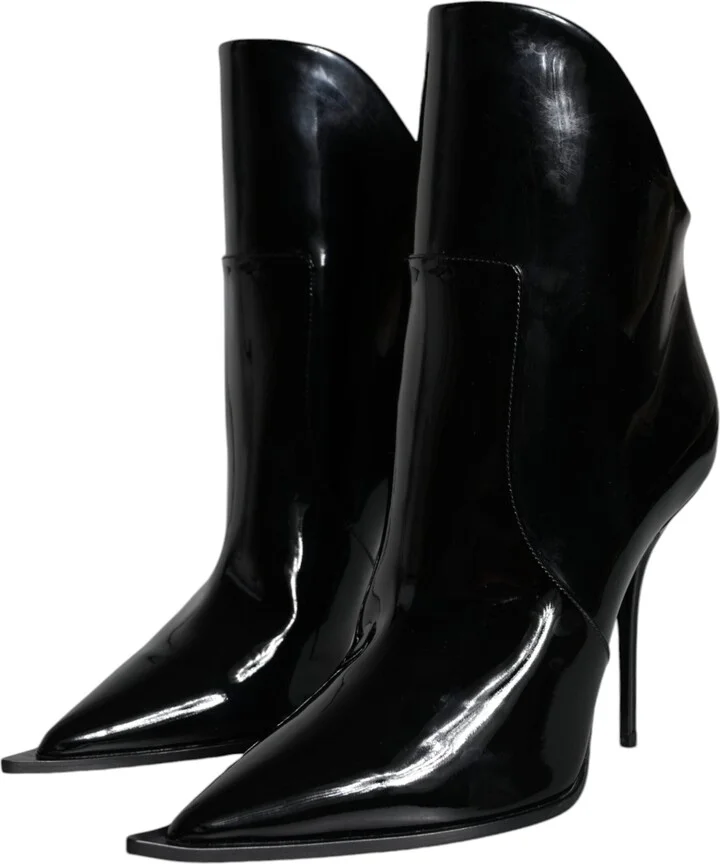 Black Patent Leather Pointed Ankle Boots Women's Shoes - Image 3