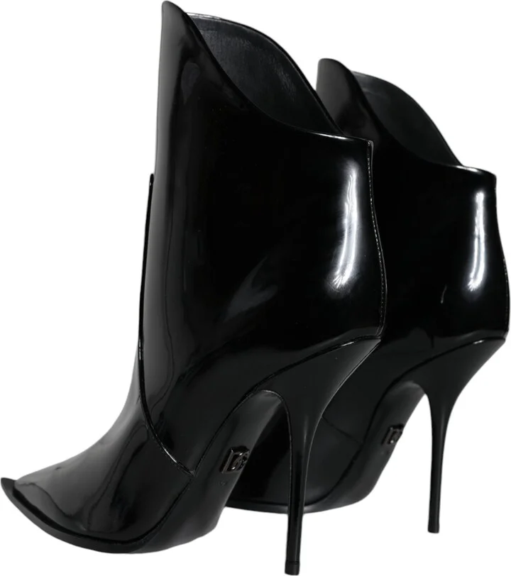 Black Patent Leather Pointed Ankle Boots Women's Shoes - Image 4