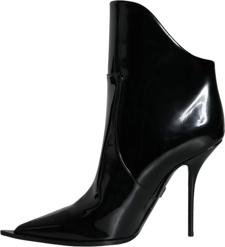 Black Patent Leather Pointed Ankle Boots Women's Shoes - Image 5