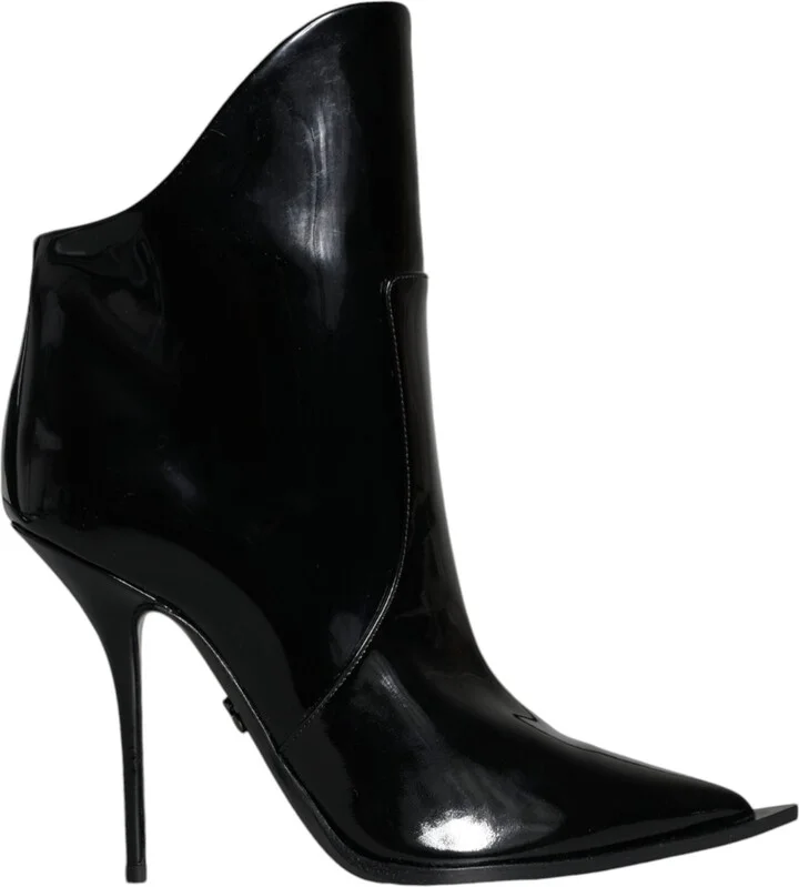 Black Patent Leather Pointed Ankle Boots Women's Shoes