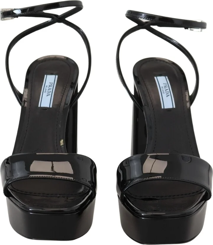 Black Patent Sandals Ankle Strap Heels Women's Leather - Image 4
