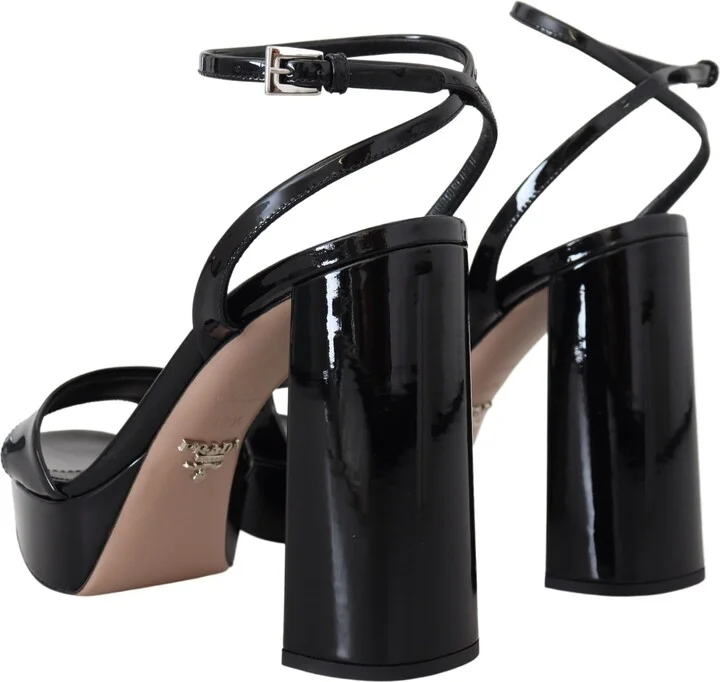 Black Patent Sandals Ankle Strap Heels Women's Leather - Image 6