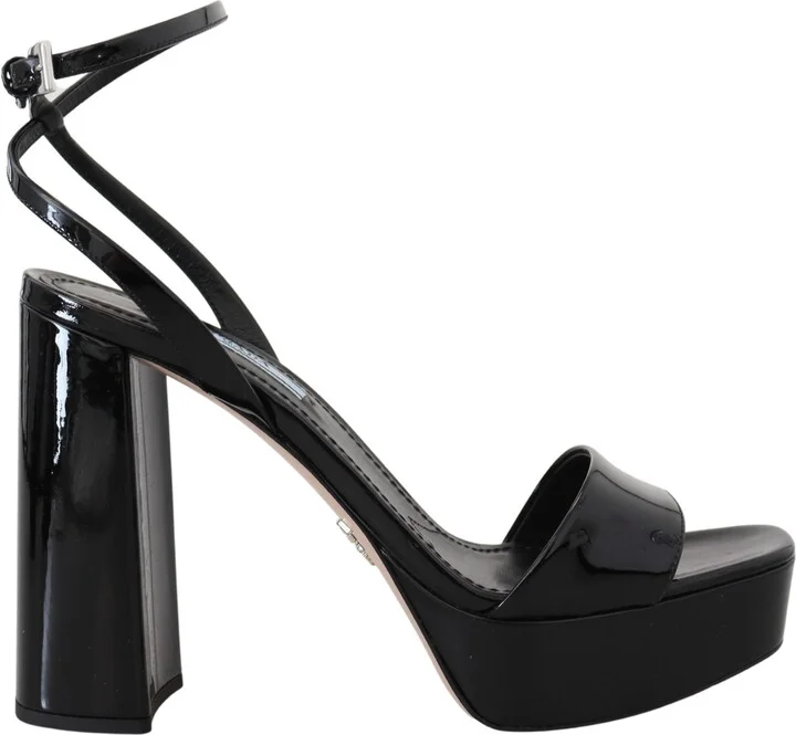 Black Patent Sandals Ankle Strap Heels Women's Leather